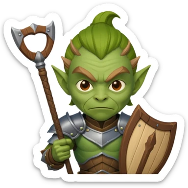 Goblin Warrior – short green goblin with armor and wooden club sticker