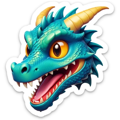 Cinematic Comical Dragon Portrait Emoji, Head tilted dramatically with an exaggeratedly amused expression, featuring a striking, glossy scaled body with bold, angular details and wide, expressive eyes brimming with playful disbelief; rendered with vibrant, lifelike textures and natural shadows, high shine, dramatic yet playful, styled with an air of cheeky mythical mischief, soft glowing outline, capturing the essence of a spirited and over‐the‐top dragon that looks ready to breathe fire into viral fame! sticker