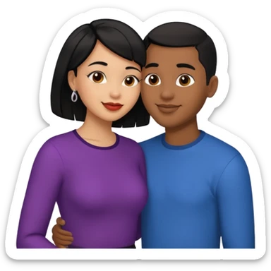 Ebony couple, light skin female with black hair, brown skin male with low haircut no bread kiss sticker