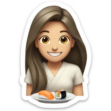 smiling girl with long hair eating sushi  sticker