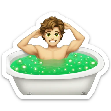 Posh-muscle-boy-brown-hair-green-eyes-pearl-necklace-in-golden-bathtub sticker