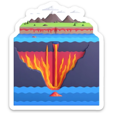 Cross-section of seafloor spreading with magma rising at mid-ocean ridge sticker