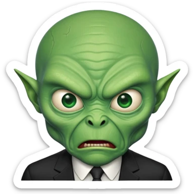 an old alien with black suit, angry sticker