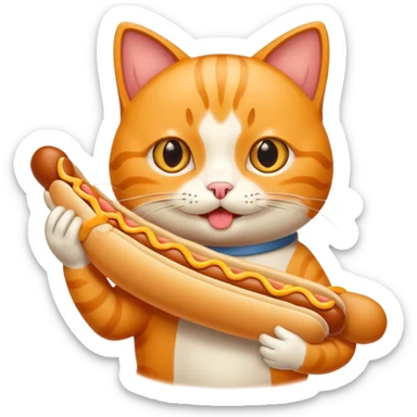 A cartoon cat holding and eating a hot dog sticker