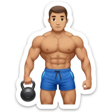 buff man with blue shorts holding kettlebell sticker