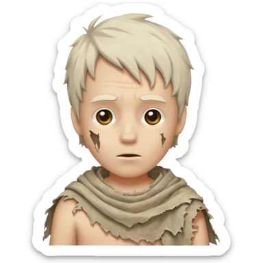 ancient white boy, tattered animal cloth sticker