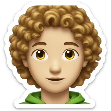 White Young boy with long brown curly hair and green eyes sticker