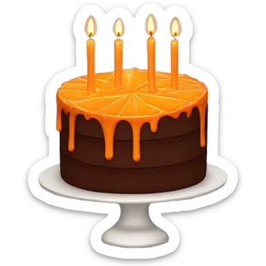 chocolate cake with orange icing on top and candles sticker
