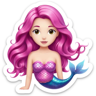 White brunette mermaid with pink tail sticker