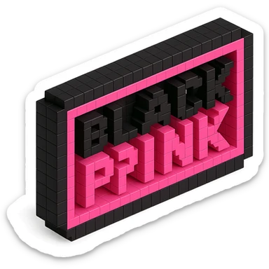 BLACKPINK-inspired object, black and pink colors, blocky and 3D pixelated look sticker