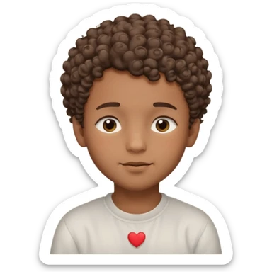 Brown boy with a dro fade haircut his hair is curly dreaming about his girlfriend small smirk on his face eyes closed with a little heart above his head sticker