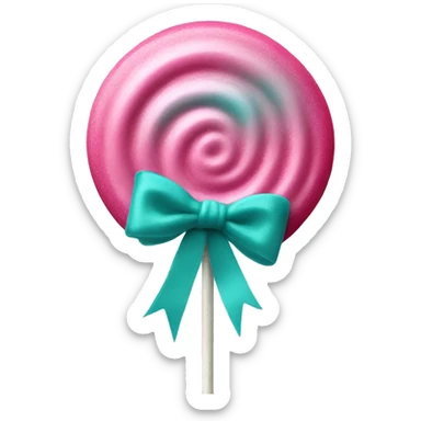 Realistic pink to teal ombre lollipop candy with teal bow on the stick. sticker