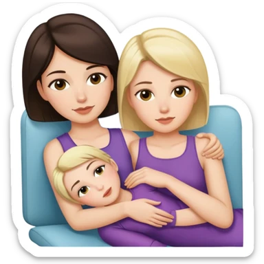 Short haired brunette woman laying on the lap of a long blonde haired woman sticker