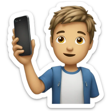 An boy holding an iPhone an chatting with it sticker