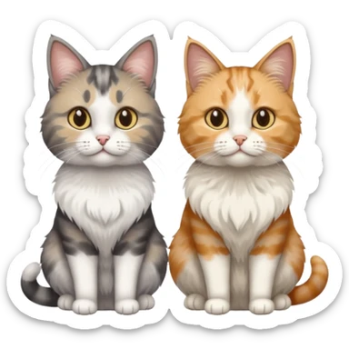 a realistic looking very fluffy grey and white cat sitting next to another cat sticker