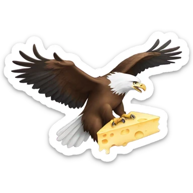 Eagle flying holing a piece of cheese sticker