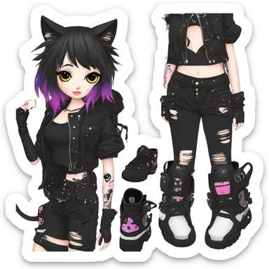 Edgy Kawaii Cute Cool Cartoon Anime Punk Techwear Gothic Catgirl sticker