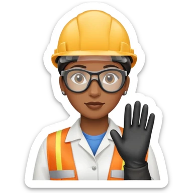 Black gender neutral factory worker in work uniform with gloves and safety goggles sticker