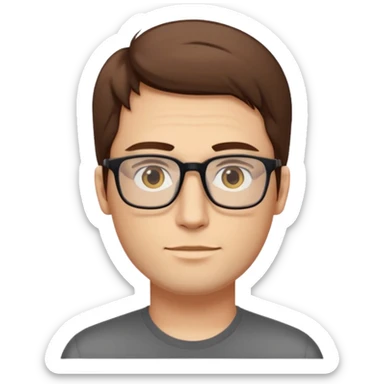 a young man around 30 years old, with brown hair, longer rectangular face, light yellow skin color, small eyes with rectangle shape glasses, without beard, no forehead wrinkles sticker