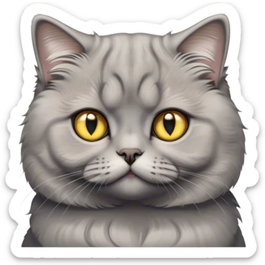 Cinematic Adorable Fluffy Grey Scottish Fold Cat Portrait Emoji, Adorable folded ears perched atop its soft, round head, head tilted cutely with big, sparkling yellow eyes, soft grey fur with darker points on the ears, face, and paws, Simplified yet irresistibly adorable features, highly detailed, glowing with a soft, warm glow, high shine, affectionate and playful, stylized with a touch of whimsy, bright and endearing, soft glowing outline, capturing the essence of a curious and loving kitten with the signature charm of a Scottish Fold's unique folded ears, so cute it feels like it could leap out of the screen and snuggle up for a cuddle! sticker