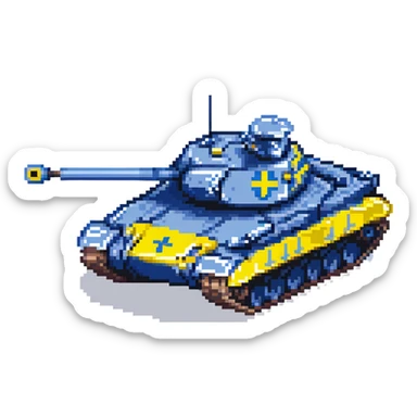 Ukrainian tank with blue and yellow details, military vehicle sticker