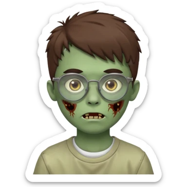 boy zombie with a brown wolfcut haircut and glasses sticker