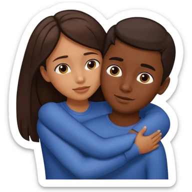 carmel girl with dark brown and tall darkskin boy hugging  sticker