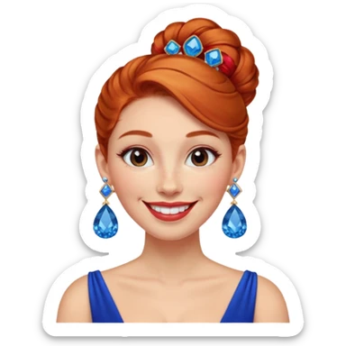 gem lover woman with gem accessories excessive amount very big gem earrings ginger bun hair and redbluediamonds sticker