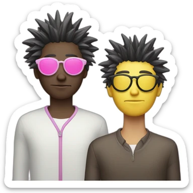 Salseman with ghost white skin waring round glasses with the left lens being pink and the right lens being yellow and his hair is spiky on the edges sticker