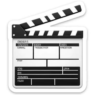 Ultra minimal black and white film clapperboard with just essential elements, clean geometric iOS emoji style, most simplified possible version sticker
