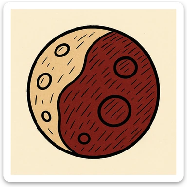 blood moon with smoother craters, two-tone fill: beige and dark red (doodle style) sticker