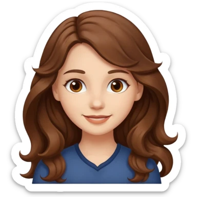 white girl with long wavy brown hair with brown eyes sticker