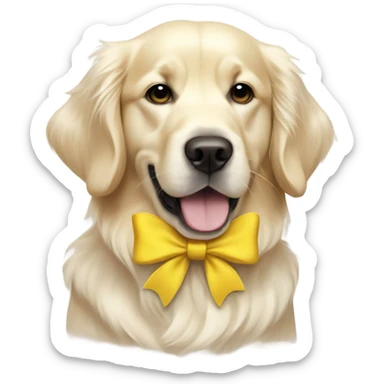 English cream golden retriever with yellow bow sticker