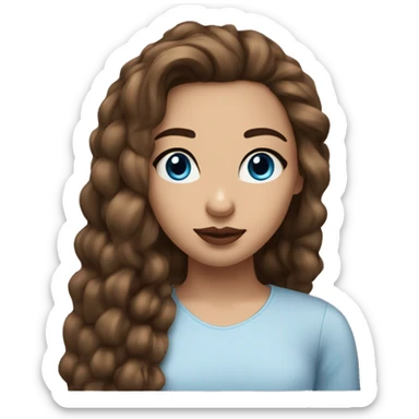 A girl whit blue eyes light skin small mode big lips Thomas eyebrows big lashes and brown hair sticker