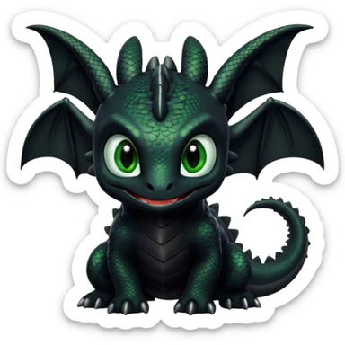 Dragon, toothless in how to train your dragon, black skin, and green eyes, cute  sticker