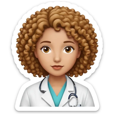 woman with curly hair, light brown skin, wearing hospital lab coat sticker