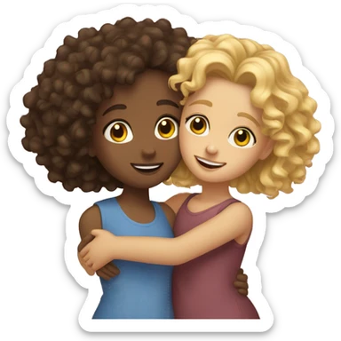 curly brunette girl hug with her sister blonde girl sticker
