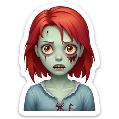 zombie girl with red hair, cute expression sticker