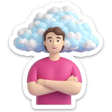 person made entirely of convex fluffy clouds, shoulder up sticker