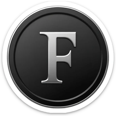 Emoji icon of a black coin with engraved letter F, minimalist style, isolated, no color sticker