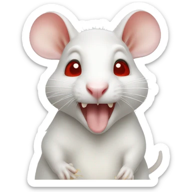 White rat with red eyes eating cheese sticker
