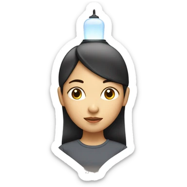 asian girl with lamp above their head to make it as a new idea from her sticker