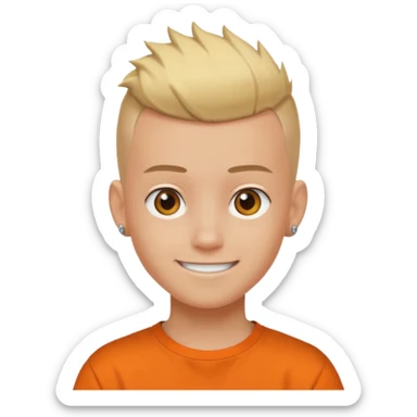 Blonde Buzzcut And Brown Mohawk. Amber Eye. Orange Tshirt. White Sleeve. Teenage Boy sticker
