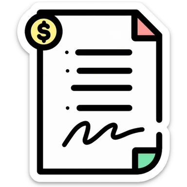 financial document contract with signature line and money symbol sticker