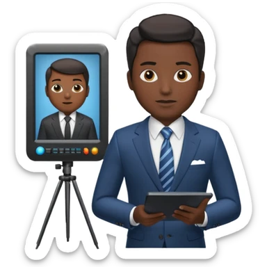 news anchor black skin man, with a screen with a prompter in front of her sticker