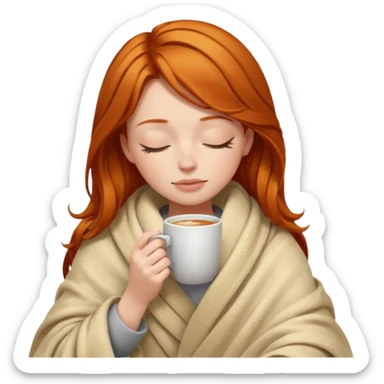 girl with ginger hair inside a blanket sipping coffee eyes closed sticker
