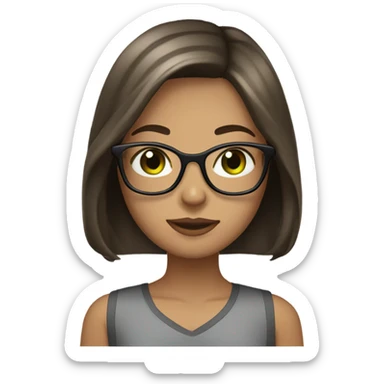 Girl with Longbob dark Brown Hair and highlights in front of the hair and she wears glasses and has green eyes sticker