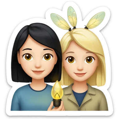 Dos mejores amigas, una rubia y la otra de pelo negro con una luciérnaga sticker