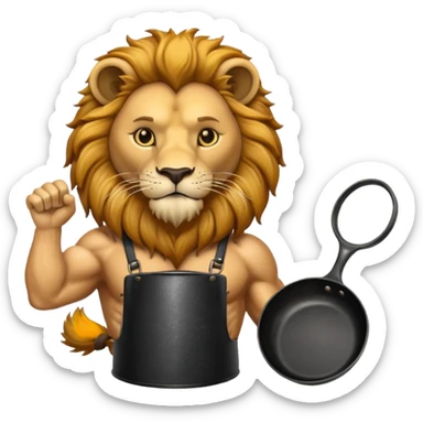 Lion holding cast iron skillet sticker