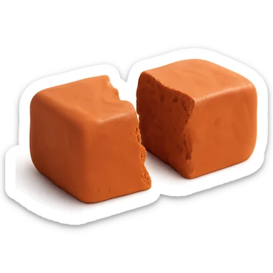 Make the clay brick broken in half with visible jagged edges, maintaining the claymation style, and remove the background. sticker